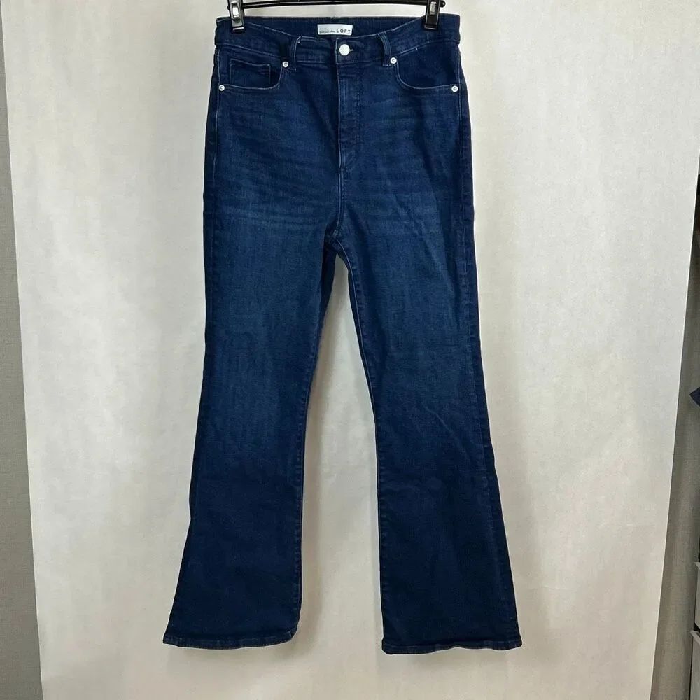 Loft The SlimβFlare Denim Jeans Sz 12 Dark Wash High Rise 31" Inseam Stretch